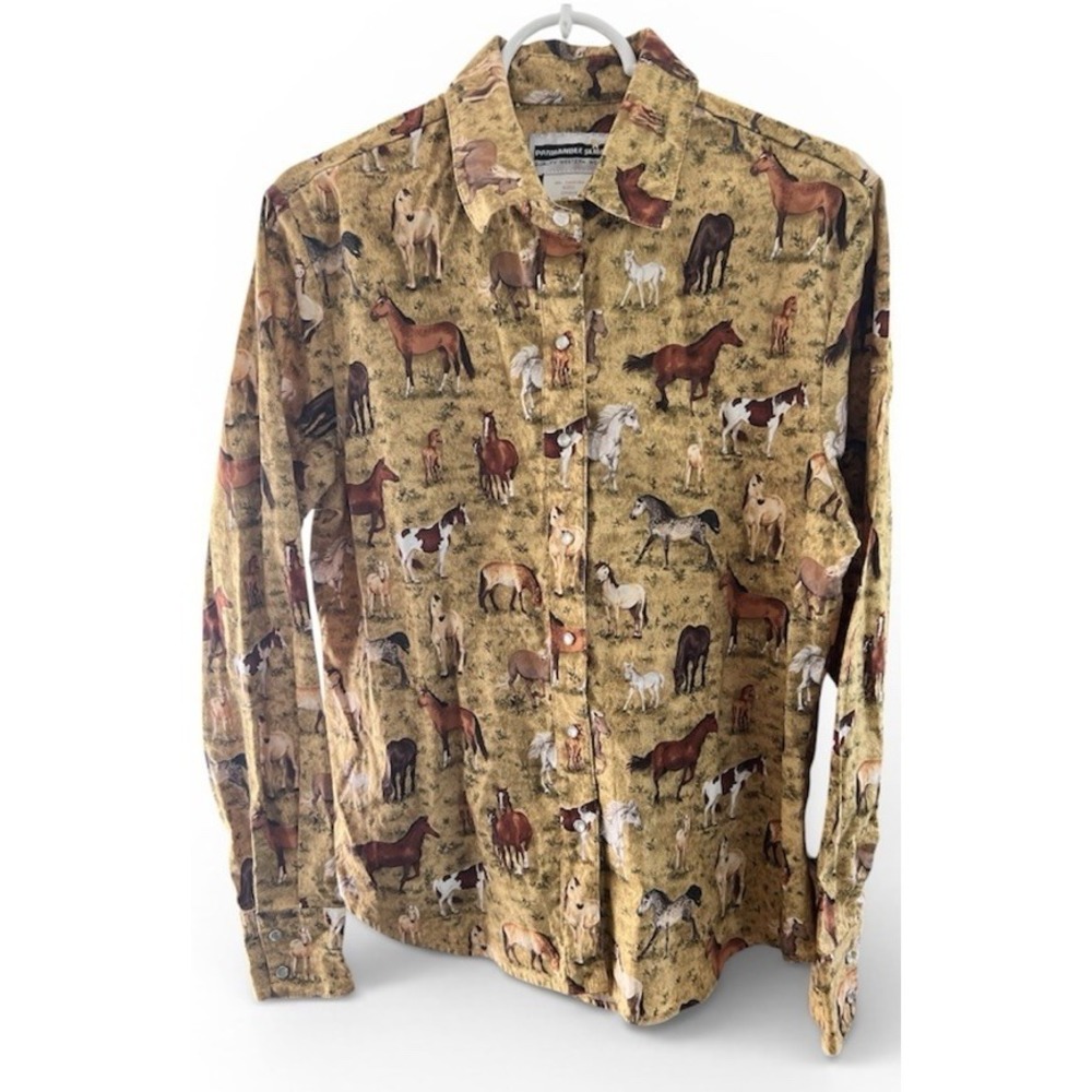 Panhandle Slim Western Shirt Girls Large Horses 100% Cotton Pearl Snap Blouse